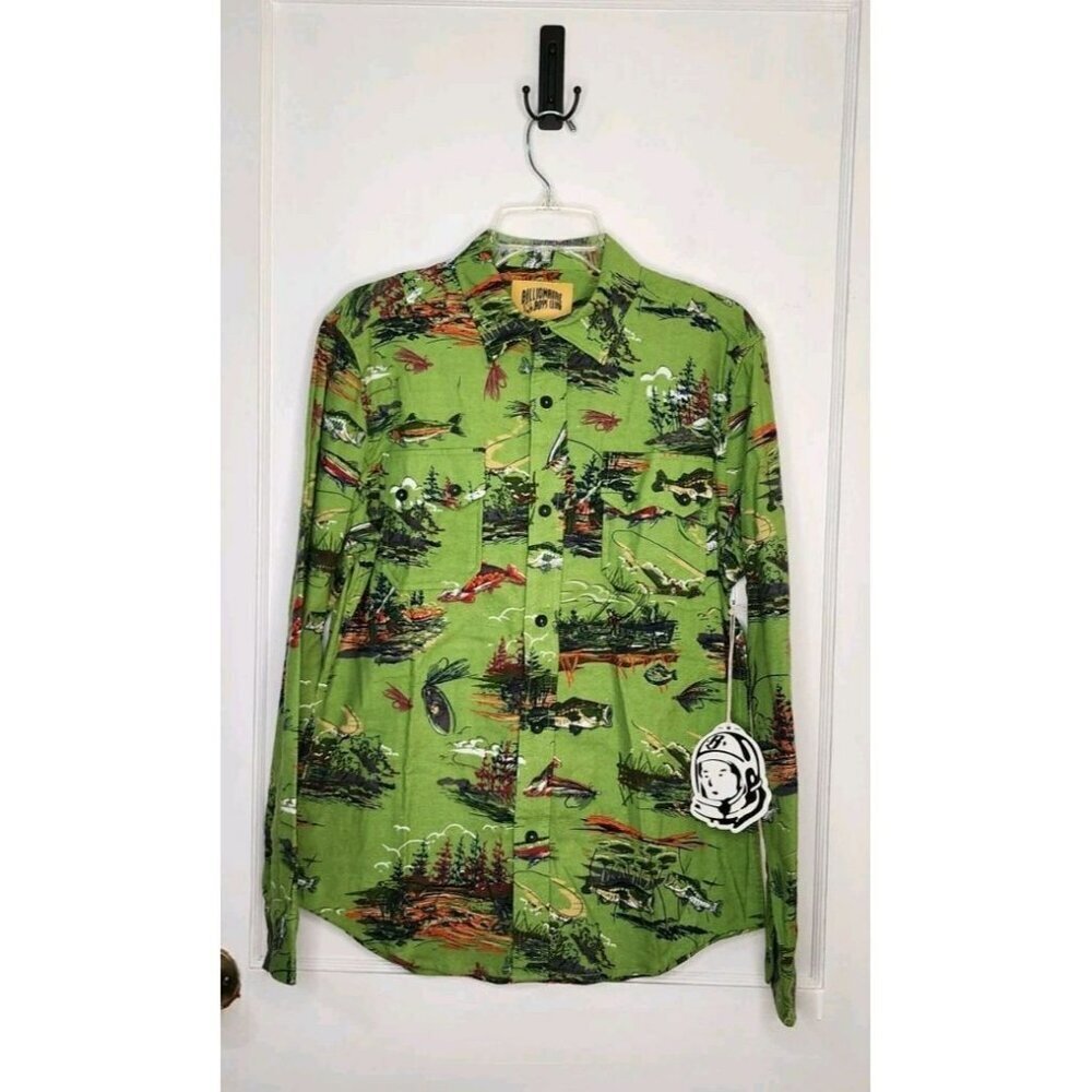 NWT Size Medium Billionaire Boys Club L/S Flannel Garden Green Fly Fishing